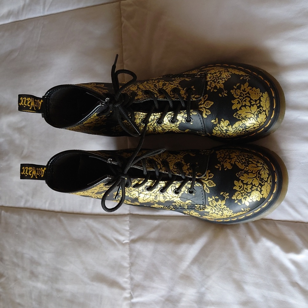 Dr Martens Gold Flocked Floral Boots